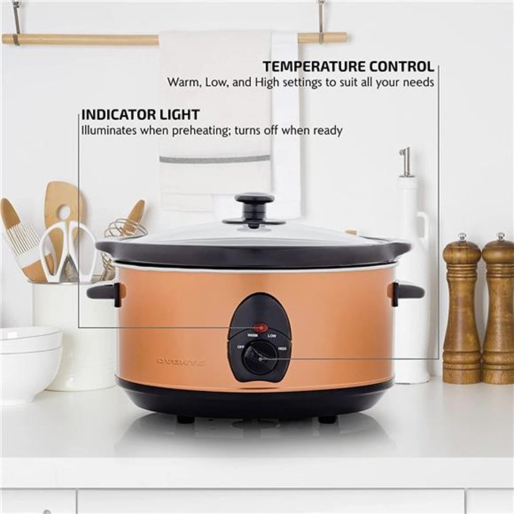 Ovente Electric Slow Cooker 3.7 Quart with 3 Temperature, Copper SLO35ACO1